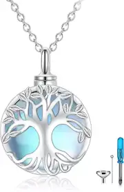 Tree of Life Urn Necklace for Ashes Sterling Silver Moonstone Cremation Pendant
