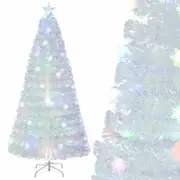 Costway 2.1M Colorful Film Fiber Optic White Tree Snowy Christmas Xmas Decoration w/Star Lights Gift