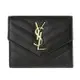 YSL MONOGRAM V字縫線魚子醬牛皮金屬LOGO三折短夾(黑)