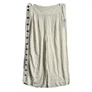 Anthropologie Pants 4P Beige Striped Flat Front Wide Straight Leg Button $120