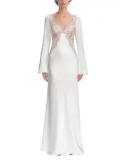 Self-Portrait x Christopher Kane Lace Satin Long Sleeve Maxi Dress