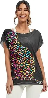[Joisal] Cityscape Hot Air Balloons Fall Tops Women Boat Neck Batwing Sleeve Blouses for Women Loose Womens Shirts Fall, Colorful Decorative Cats, Large