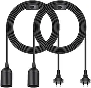 2 Pack E27 Cable Cord with Switch, 1.8 Meter E27 Lamp Holder Hanging Cable Cord, Extension Lamp Base Bulb Holder Socket On/Off Switch & AC AU Power Plug for Bedroom Plant Growth DIY Hanging (Black)