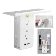 Socket Shelf Cordless Wall Outlet Extender with 6-Outlets and 2 USB ports