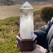 1.38kg Natural Clear Quartz Obelisk Quartz Cystal Point Wand Tower +Stand