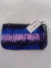 AEROPOSTALE ZIPPERED MAKE UP BAG OR CLUTCH BLACK, PINK and PURPLE SEQUINS