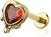 [Pierced Owl] 18GA 316L Stainless Steel Threadless Push-In Red CZ Crystal Bleeding Heart Top Flat Back Stud