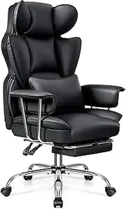BESTFAIR Ergonomic Office Chair with Footrest, Reclining Big and Tall Desk Chair, Leather Executive Office Chair with Lumbar Support, Comfy Wide Seat Computer Gaming Chair for Adults, Black
