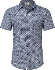 [Hardaddy] Men's Graphic Printed Dress Shirts Button Down Shorts Sleeve Shirts Business Casual Work Shirts