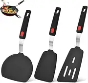 3 Pack Silicone Spatula Turner Set,Slotted Fish Spatula-600F Heat Resistant,Wide Slotted Turners Spatulas,Omelet Spatulas,Kitchen Utensils for Flipping Eggs,Burgers, Pancakes,Crepes