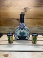 Ceramic Stoneware 3 Piece Liquor Tequila Drink Set Decanter Shot Glasses Barware