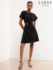 Lipsy Black Petite Hardware Detail Mini Skater Dress (W30804) | $113