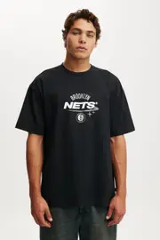 [Cotton On Men] Cotton On Men - Brooklyn Nets Box Fit T-Shirt - Lcn nba black/ brooklyn nets tonal stars XS LCN NBA BLACK/ BROOKLYN NETS TONAL STARS