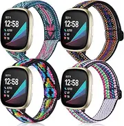 4 Pack Stretchy Bands Compatible With Fitbit Versa 3/4, Sense 2 - Adjustable Elastic Breathable Loop Nylon Replacement Straps for Women Men