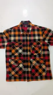 RRL Checked Mason Lined Wool Flannel Overshirt - Red/Orange Multi - Size M