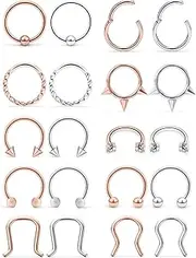 [SCERRING] 16G Septum Jewelry Stainless Steel Hinged Seamless Nose Hoop Ring Cartilage Daith Tragus Clicker Rings Retainer Body Piercing Jewelry 18-20PCS