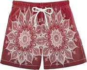 [RPLIFE] Boys Swimming Shorts, Little Boys Swim Trunks 2T, Red Mandala Flower