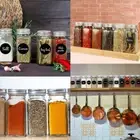 12x Clear Square Glass Jars Lid Spice Herb Seasoning Condiment Storage