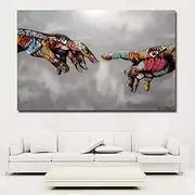 [Faicai Art] Classic Street Art Banksy Graffiti Paintings Canvas Wall Art Adam Hand of God Pop Art Prints Posters Abstract Colorful Modern Wall Decor Pictures Home Office Decor Framed 32"x48"