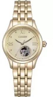 Citizen Skeleton Dial Gold Tone Automatic Ladies Watch PR1043-80P