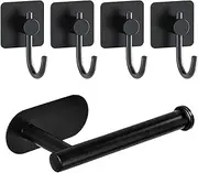 4PCS Adhesive Towel Robe Coat Hooks and 1PCS Towel Paper Holder Kit, Stainless Steel Heavy Duty Wall Coat Clothes Hangers Paper Roll Holders for Bathroom, Kitchen, and Offices