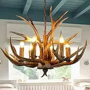 Antler Chandelier 6 Light, Rustic Resin Deer Horn Pendant Light, Retro Industrial Style Antler Chandeliers Lighting Fixtures for Kitchen Island, Dining Room, Living Room, Bar, Cafe
