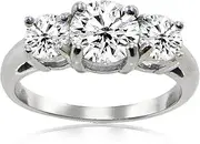 [Hoops & Loops] Sterling Silver Round White CZ Cubic Zirconia Three Stone Bridal Engagement Love Promise Band Ring Women