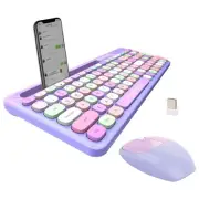 Wireless Keyboard and Mouse Combo, 100 Keys Full-Sized 2.4 GHz Round Keycap C...