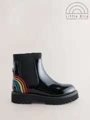 Little Bird by Jools Oliver Black Older Rainbow Patent Chunky Chelsea Boots (F05878) | $78 - $88