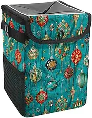 Car Trash Can with Lid and Storage Pockets Leak-Proof Organizer,Waterproof Garbage Can,Christmas Decorations Pattern