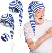 Eurzom 2 Pcs Men's Night Cap Striped Pajama Hat Adjustable Sleeping Caps with Pom Ball for Party Supplies