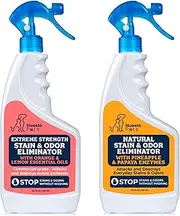 Pet Stain & Odor Eliminator (Combo Pack) | Natural Enzyme & Extreme Strength Dog and Cat Odor Remover for Home, Carpet, Litter Box, Upholstery and More - Strong Odor & Urine Destroyer - 20 oz Bottles