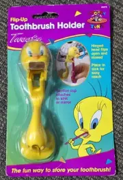Tweety Bird Vintage Looney Tunes FLIP-UP TOOTHBRUSH HOLDER 1996 Jokari NOS