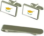 [Select Gifts] Cyprus Flag Silver Cufflinks Tie Clip Box Gift Set
