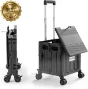 Foldable Shopping Trolley, 65L Collapsible Cart, 360˚ Wheels, Telescopic Handle