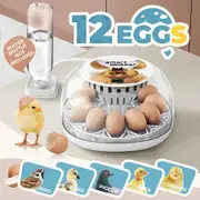 12 Eggs Incubator Automatic Hatching Chicken Quail Duck Hatcher Turner Transparent Humidity Temperature Control