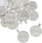 Lind Kitchen 25 pcs 25mm Pendant Trays Round Pendant Bezels Setting Cabochon Blank Base for DIY Jewelry Making, Bright Silver, Silver