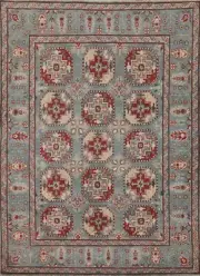 Tribal Geometric Super Kazak Light Blue Hand-made Oriental Rug Area Carpet 5'x7'