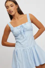 Blue Mini Dress Drop Waist Poplin - Size 16XL, Women's Skater Dress