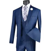 BIG & TALL Men's Navy Blue Birdseye 3pc Modern Fit Suit w/ Contrast Trim NWT