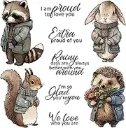 Adorable Cartoon Animals in Winter Coats Dies and Stamp Sets for Card Making DIY Scrapbooking I am Pound to Love You,Extra Proud of You,We Love Who You are Words Stamps for Paper Crafting Metal Dies