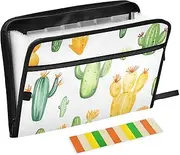 Quteprint 13 Pockets Expanding File Folder with Zipper Closure, Tropical Cactus Plant Accordion File Folder with Sticky Labels, Letter Size A4 Papers Expandable File Document Organizer