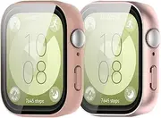 [2 Pack]Compatible with Huawei Watch Fit3 Case, Shell Film All-in-One Protective Case Screen, Hard PC + HD Tempered Glass case cover Protector Case for HUAWEI Watch Fit3 (2 Pack-I)