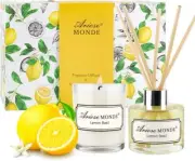 Reed Diffuser & Scented Candle Gift Set, Lemon Basil Oil Yellow