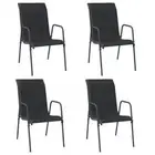 Set Of 4 Garden Chairs Black Modern Patio Dining Chair Set Textilene Seat Steel
