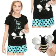 JUSTICE Girls 2-Piece Pouch Pajama Set with Bee Plush Toy SELECT SIZE NEW