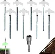 8Pack Tent Stakes-8” Drill in Heavy Duty Ground Pegs Screw in Camping Stakes with Hex Head Driver Spikes Puller Protector Ratchet in a Carrying Bag for Camping Hiking, Hammocks Accessories (White)