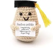 Graduation Gift Emotional Support Potato Hand-Made Graduation Cap Gift, Cute Knitted Crochet Potato Doll With Doctoral Hat Toy With Room Decoration Positive Potato Black Hat