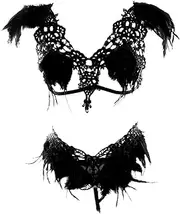 [PETM•HS] Feather Harness Caged Bralette Strappy Top Body Cage Plus Size Burning Man Goth Fetish Art Clothing