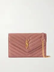 [SAINT LAURENT] SAINT LAURENT - Cassandre Envelope Chain Mini Matelassé Leather Wallet - Pink - One size One size Pink